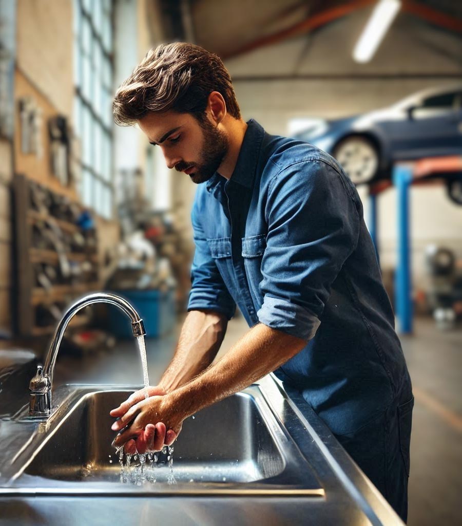 man washing hands